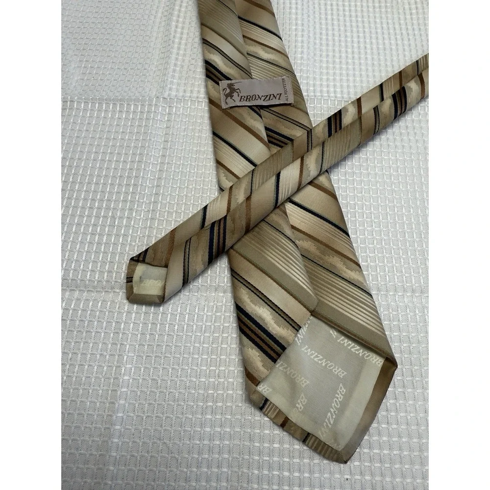 Vtg 70s Bronzini Mens Silk Neck Unicorn Logo Embroidered Retro Brown‎ Striped